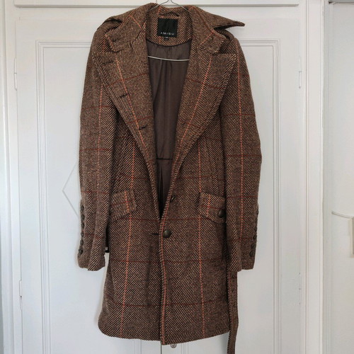 Amisu coat brown checkered like new, wool tweed