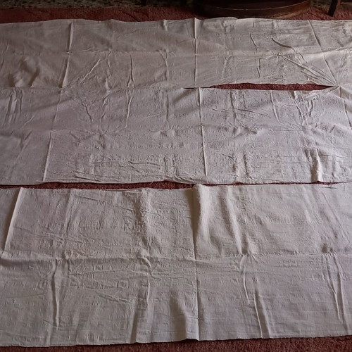 Old woven cotton fabric pieces used, set of 3
