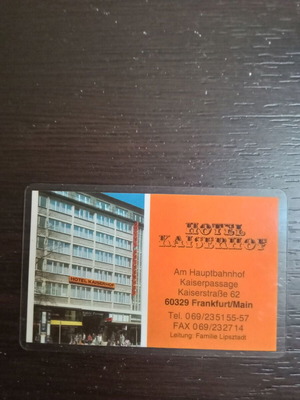 Kaiserhof Hotel Frankfurt Plastic Key new