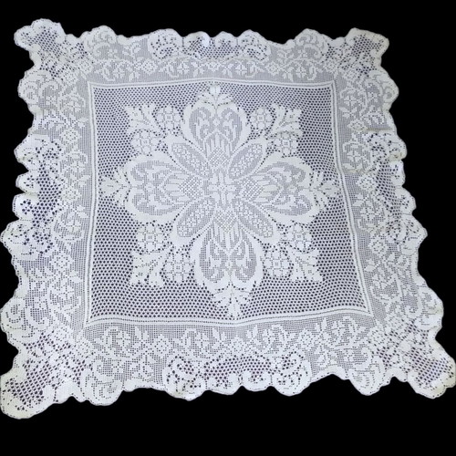 Handmade knitted tablecloth new, white, approx. 1.10 m