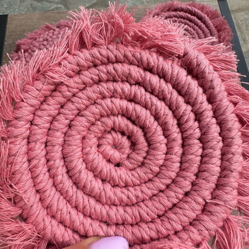 Set of 4 handmade pink boho/macrame style coasters new