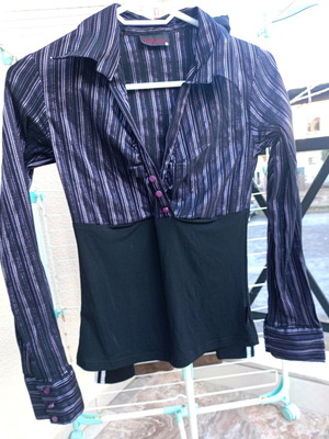 Bellino shirt used, black and purple, stretch, size S