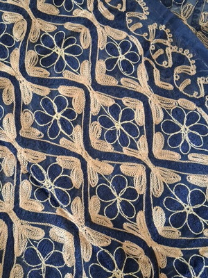 Blue embroidered decorative square used with gold thread