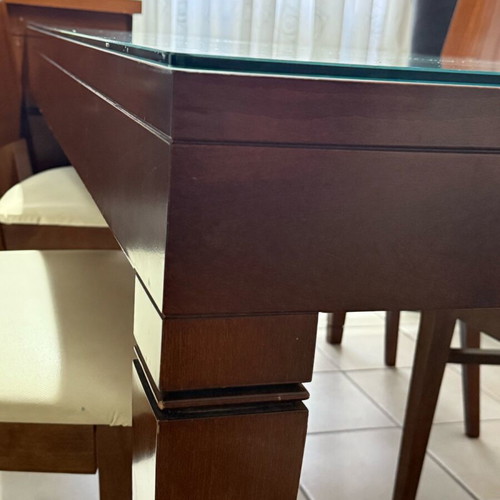 Dining set used with 6 chairs, beech wood, brown color