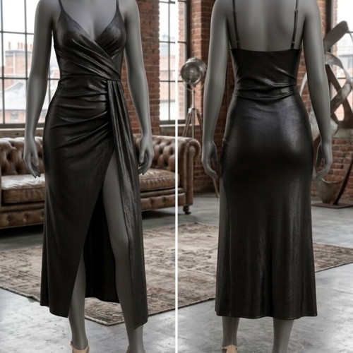 Black Evening Maxi Dress like new with Slit Size S/M