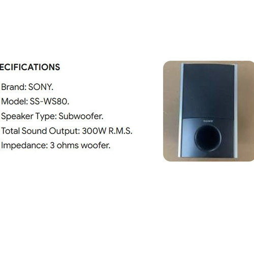 Sony SS-WS80 Subwoofer speaker used 300W RMS