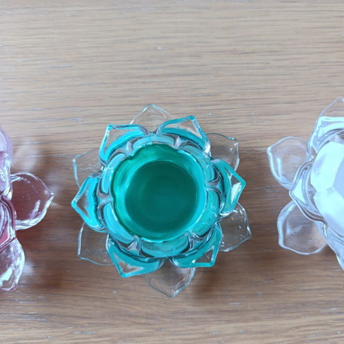 Glass Lotus Tealight Candle Holders Set of 3 New