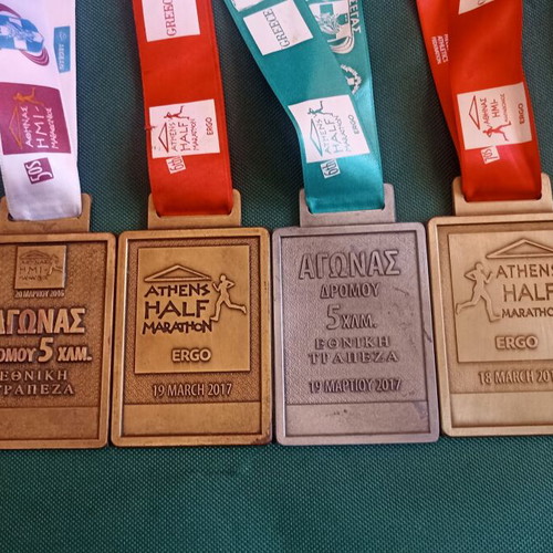 Collectible Set of 6 Athens Half Marathon Medals 2016-2018 like new