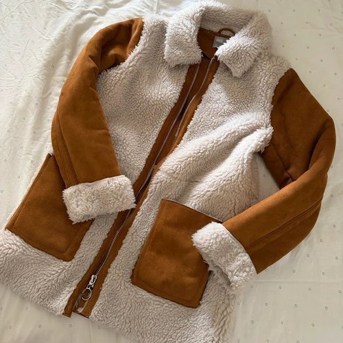ASOS Teddy coat used, beige and brown, size S/M