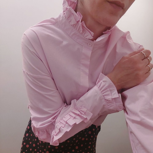 Mochy Pink Shirt with Romantic Ruffled Collar like new