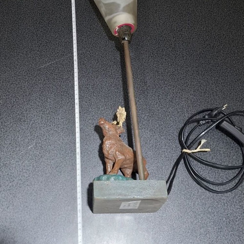 Table lamp with moose figure and tulip glass shade like new