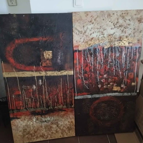 Modern handmade canvas paintings with embossed texture and earthy tones