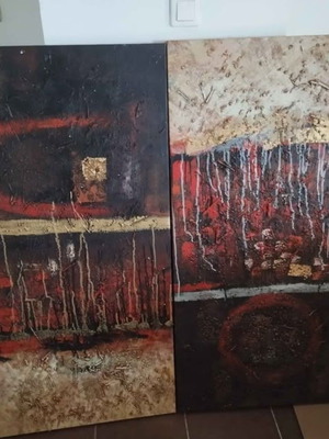 Modern handmade canvas paintings with embossed texture and earthy tones
