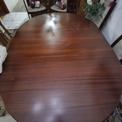 Dining set round table with 4 fabric chairs used