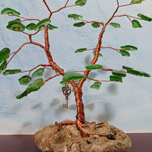 Tree made of copper wire and green glass new