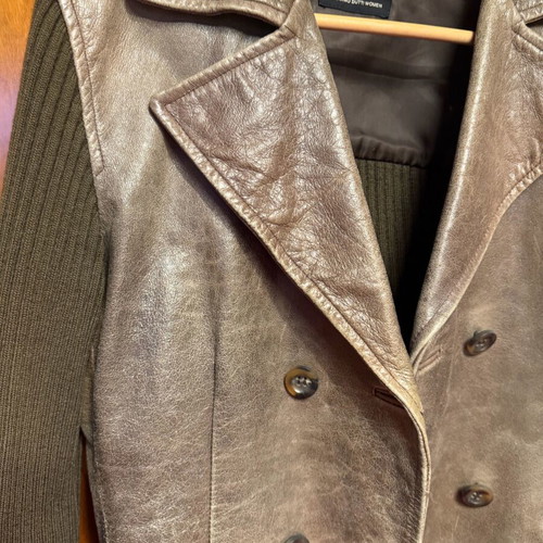 Massimo Dutti leather jacket used brown with knitted sleeves