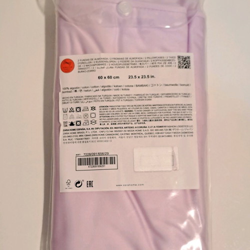 ZaraHome Pillowcase Set 2 pcs 60x60 cm Luxury Cotton Satin 500TC new, Lilac