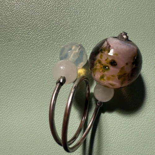 Murano glass and moonstone ring new, silver multicolor