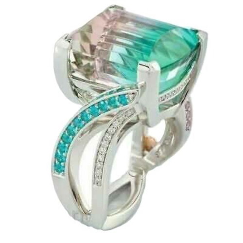 Ring with zircon and aquamarine new, silver-plated