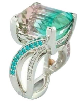 Ring with zircon and aquamarine new, silver-plated