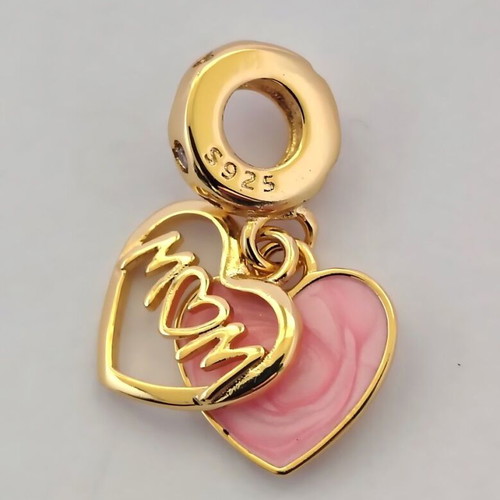 Charm Mom Heart Silver S925 with Pink Enamel and Zircon