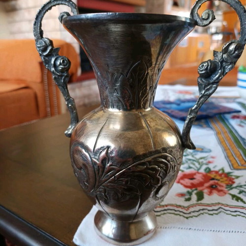 Silver-plated hand-carved vase used