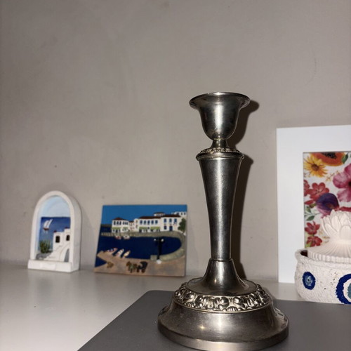 SilverPlated candlestick like new, silver tone, heavy with hallmark
