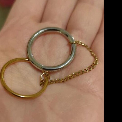 Two-tone ring new with two linked stainless steel bands