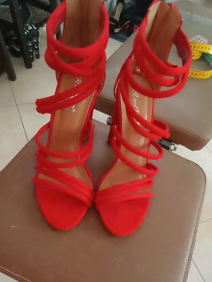 Red suede sandals size 37 like new, heel height 11cm