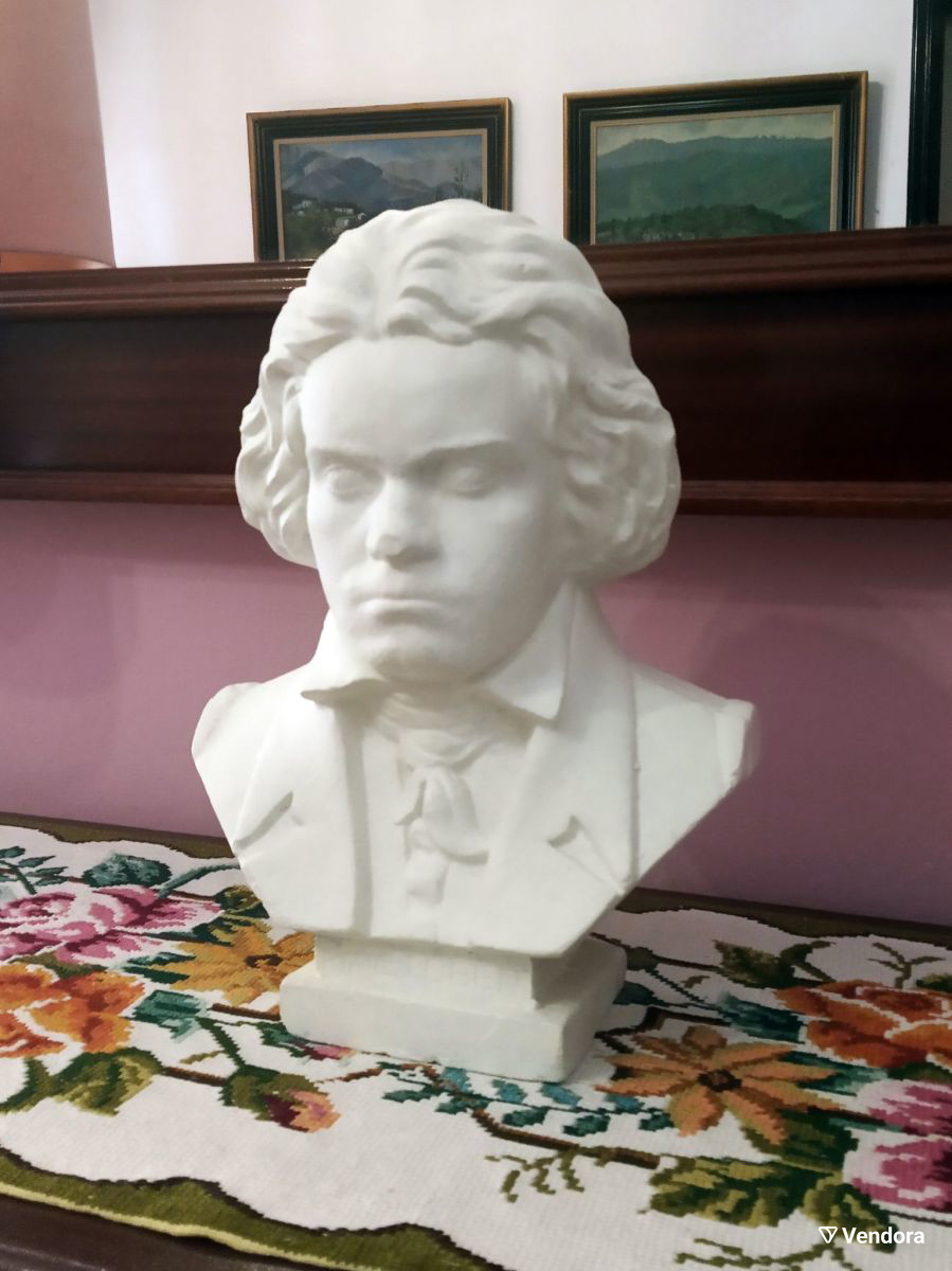 Buste Beethoven 11 Cm - Ornement Déco En Albâtre Pressé - Lavable - Statuette Classique