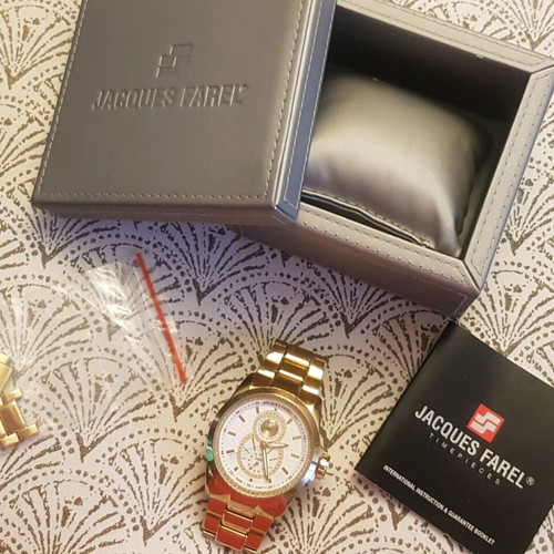 Jacques Farel women's watch like new, gold-plated bracelet, chronograph