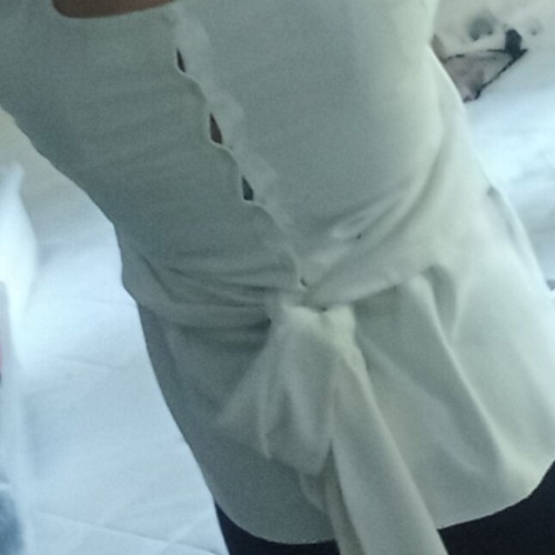 Women's blouse like new, white, size L with scarf and back buttons