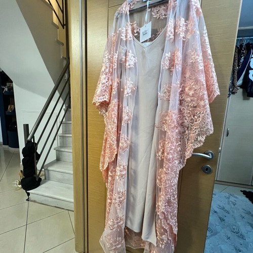 Lace caftan dress long new large beige orange