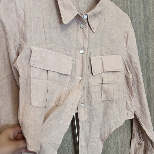 Linen short shirt women's soft pink like new Zara