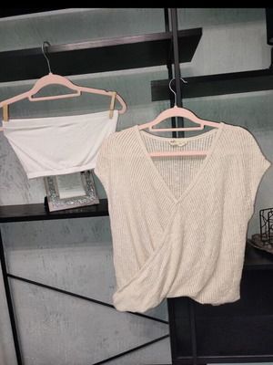 BSB Jeans knit crop top and white strapless tube top set, like new, small
