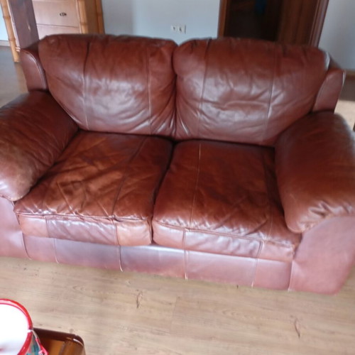 Leather Living Room Set Refurbished, 3-Seater, 2-Seater And Armchair