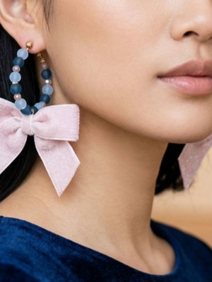 Funky earrings with velvet bows new, steel clasps and crystals