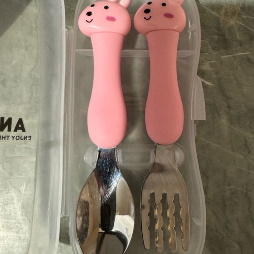 Children's stainless steel cutlery set used with case (spoon + fork)