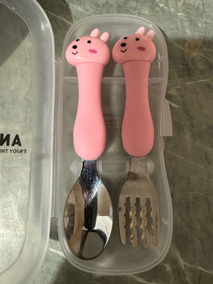 Children's stainless steel cutlery set used with case (spoon + fork)