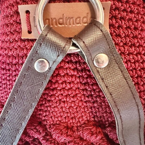 Handmade burgundy backpack like new with embossed bubbles knitting