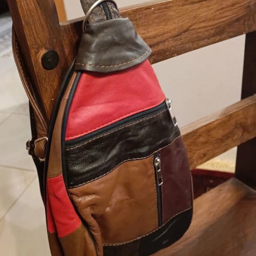 Leather backpack bag new, brown shades, multiple compartments