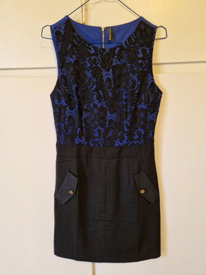 Morena Spain Blue Black Dress Small with Lace and Gold Zipper