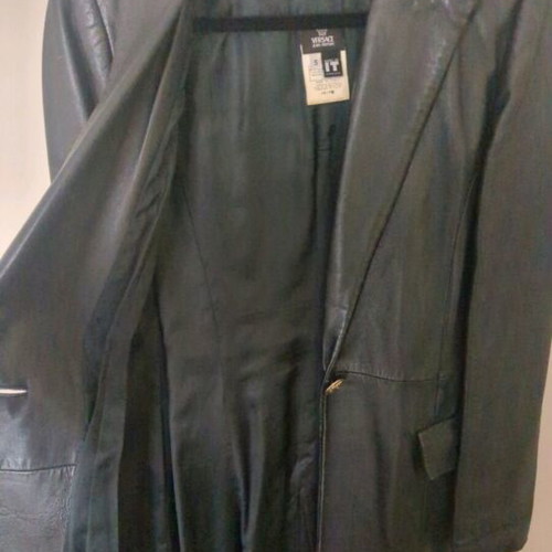 Gianni Versace vintage women's leather coat, black lamb nappa