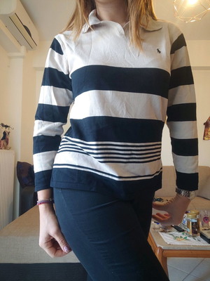 Μπλούζα ριγέ μπεζ μαύρο πόλο μακρυμάνικη μεταχειρισμένη, μέγεθος L