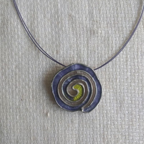 Necklace with blue enamel spiral new