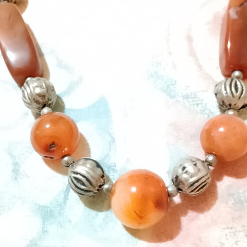 Handmade Boho Statement Necklace with Natural Carnelian Stones and Metal Elements