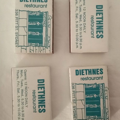 Diethnes Greek Restaurant Sydney matchboxes used