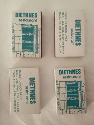 Diethnes Greek Restaurant Sydney matchboxes used