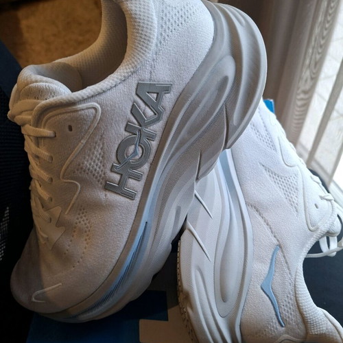 HOKA Clifton 10 athletic shoes new, size 44.5, white and gray