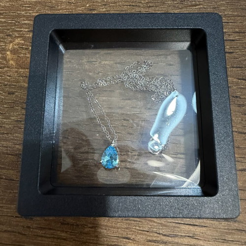Necklace with blue teardrop silver 925 new with case